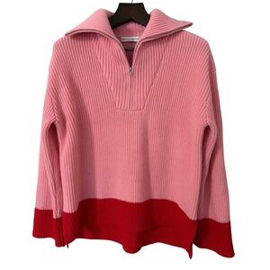 English Factory Pink Red Colorblock 1/4 Zip Pullover Sweater Womens Medium M